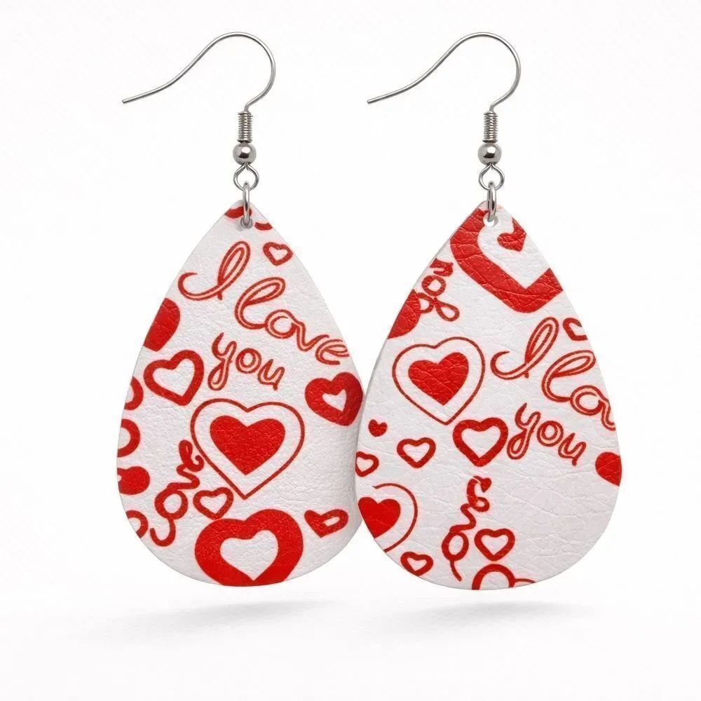 3For$20 I love you Heart Patterned Teardrop Earrings - NEW
